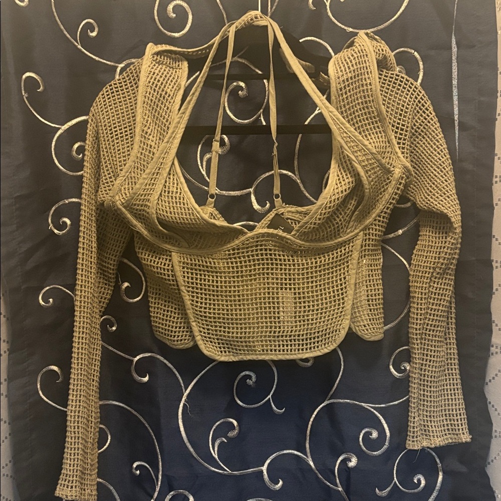 Elegant Tan Mesh Crop Top
